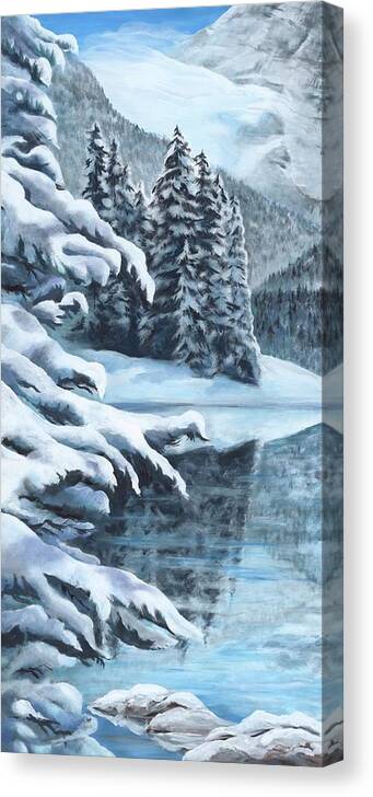Colorado Canvas Print featuring the painting Winter Maroon Bells Four Seasons by Leizel Grant