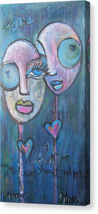 Blue Canvas Print featuring the painting Your Haunted Heart And Me by Laurie Maves ART