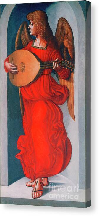 Country And Western Music Canvas Print featuring the drawing An Angel In Red With A Lute, 1490-1499 by Print Collector