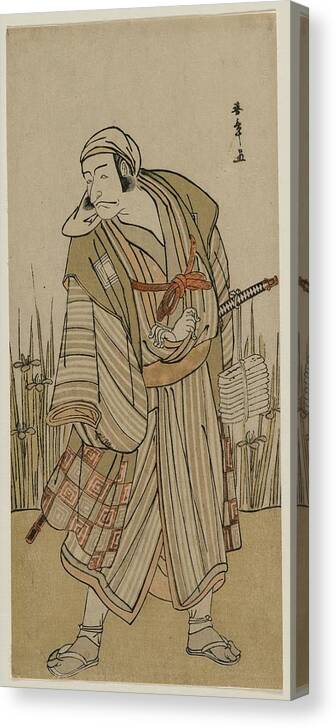 Japanese Canvas Print featuring the painting Ichikawa Danjuro V As A Traveller Beside A Clump Of Iris by Katsukawa Shunsho
