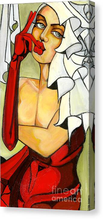Woman Canvas Print featuring the painting Lady in red with flowers by Luana Sacchetti