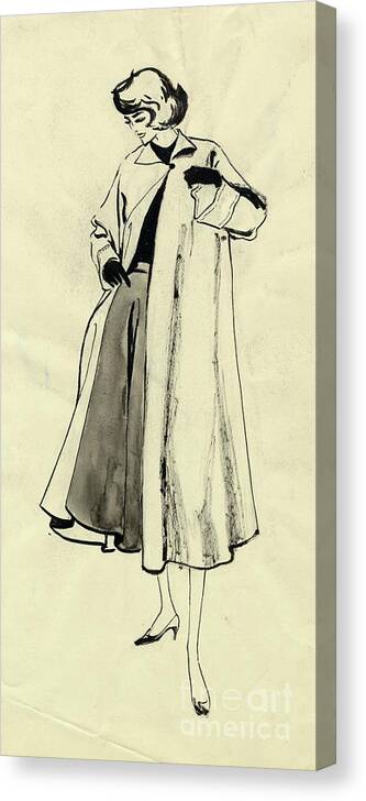 Gouache Canvas Print featuring the drawing Woman In Coat And Full Skirt by Heritage Images