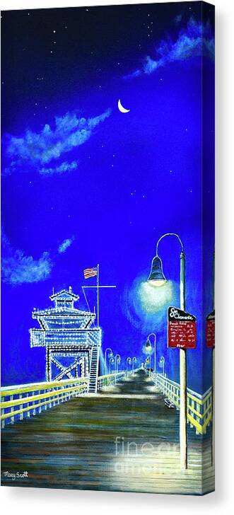 Pier Canvas Print featuring the painting Christmas at San Clemente by Mary Scott
