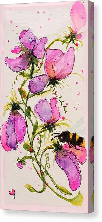 Bee Canvas Print featuring the painting Happy Bumble Bee by Deahn Benware