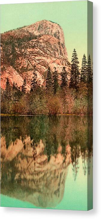 Nature Canvas Print featuring the photograph Mirror Lake - Yosemite National Park - Circa 1900 Photochrom by War Is Hell Store