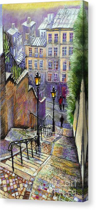 Cityscape Canvas Print featuring the painting Paris Montmartre Steps by Yuriy Shevchuk