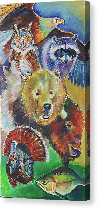 Spiritanimals Canvas Print featuring the painting Spirit Animals of the North American Tribes by Kaytee Esser