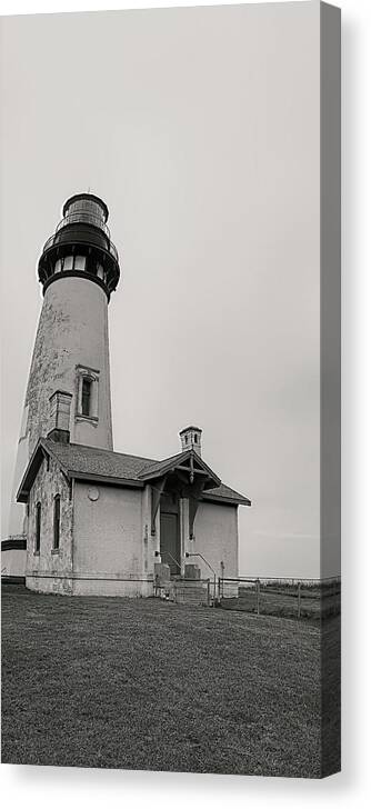 Yaquina Head Canvas Print featuring the photograph Yaquina Head Lighthouse in BW by Cathy Anderson