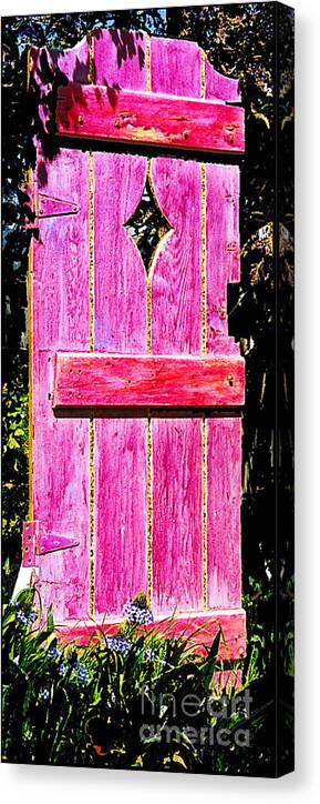 Painted Door Canvas Print featuring the sculpture Magenta Painted Door in Garden by Asha Carolyn Young