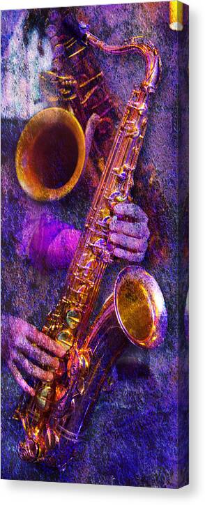 Art From Sound Bites Grill Canvas Print featuring the photograph Sound Bites Niche Stacked Sax by Bob Coates
