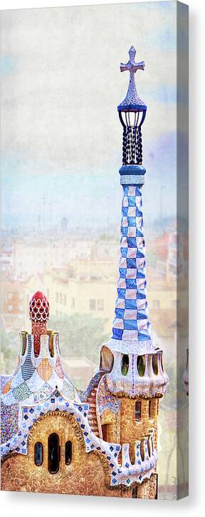 Park Guell Canvas Print featuring the photograph Park Guell candy House Tower - Gaudi by Weston Westmoreland