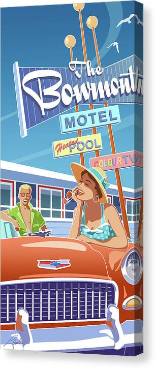Motel Canvas Print featuring the digital art Bowmont Motel by Larry Hunter