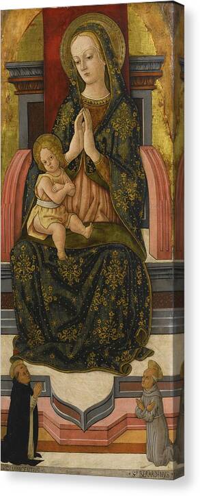 Vintage Canvas Print featuring the painting Pietro Alamanno Madonna and Child enthroned with Saints Vincent Ferrer and Bernardinus by MotionAge Designs