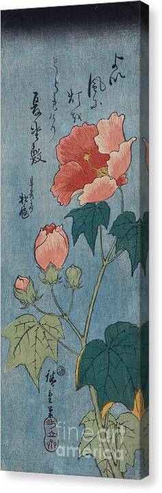 Japanese Canvas Print featuring the painting Flowering Poppies Tanzaku by Ando Hiroshige