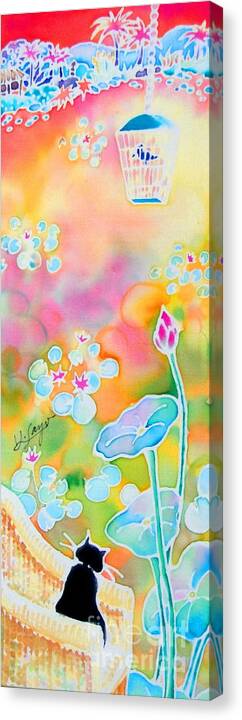 Cat Canvas Print featuring the painting Lotus pond by Hisayo OHTA