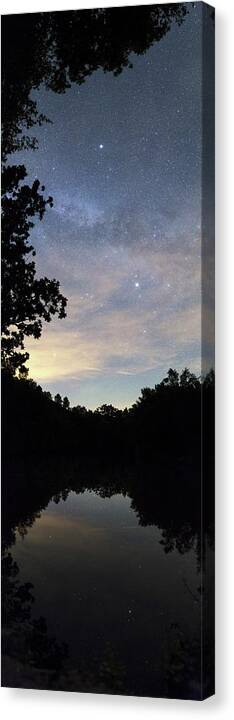 Star Canvas Print featuring the photograph Night Sky Over A Lake by Laurent Laveder
