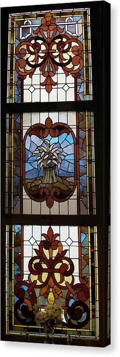 Composite Canvas Print featuring the photograph Stained Glass 3 Panel Vertical Composite 04 by Thomas Woolworth