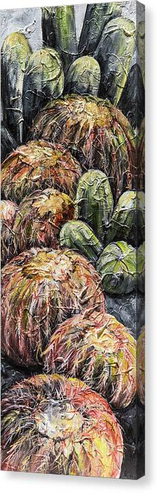 Cactus Canvas Print featuring the painting Barrel Cactus #1 by Sally Quillin