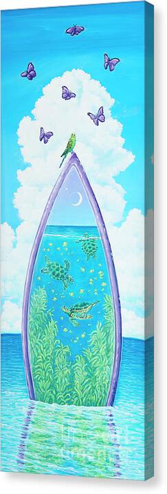 Surrealism Canvas Print featuring the painting Hanging on to Paradise by Elisabeth Sullivan