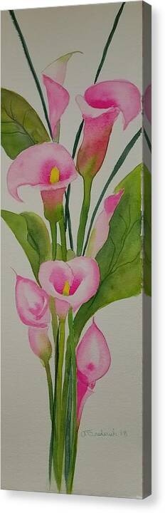 Bouquet Of Lillies Canvas Print featuring the painting Pink Calla Lillies by Ann Frederick