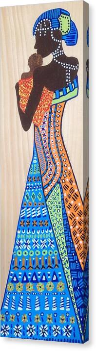 African Woman With A Baby Canvas Print featuring the painting Nontle by Agnieszka 