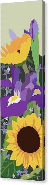 Flowers Canvas Print featuring the painting Irises and Sunflowers by Marian Federspiel