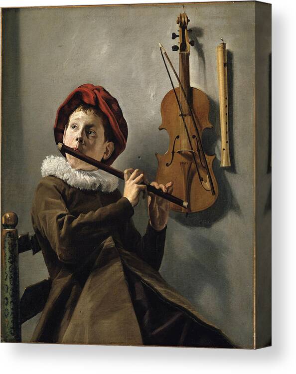 Judith Leyster Canvas Print featuring the painting Boy playing the Flute by Judith Leyster