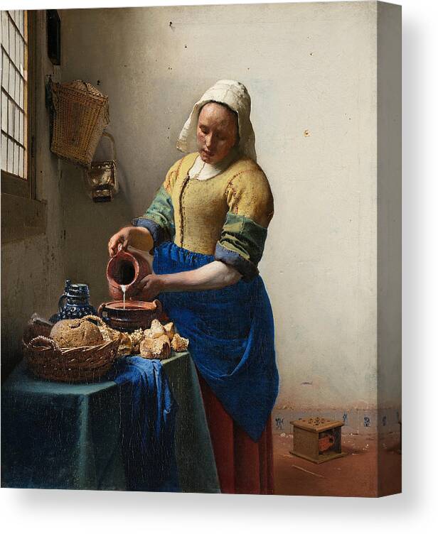 Jan Vermeer Canvas Print featuring the painting The Milkmaid #1 by Johannes Vermeer