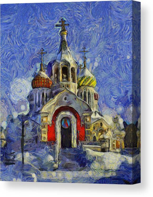 Church Canvas Print featuring the digital art Winter Church #1 by Yury Malkov