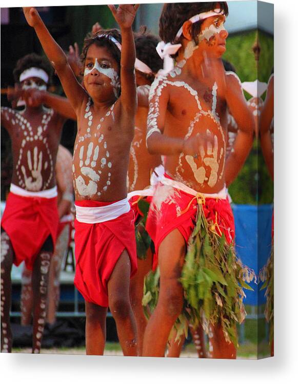 Aborigonal Dancers. Yarrabah Boys Canvas Print featuring the photograph Yarrabah boys #1 by Debbie Cundy