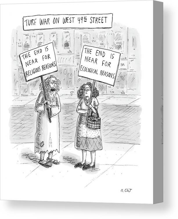 Religion Canvas Print featuring the drawing Turf War On West 49th Street by Roz Chast