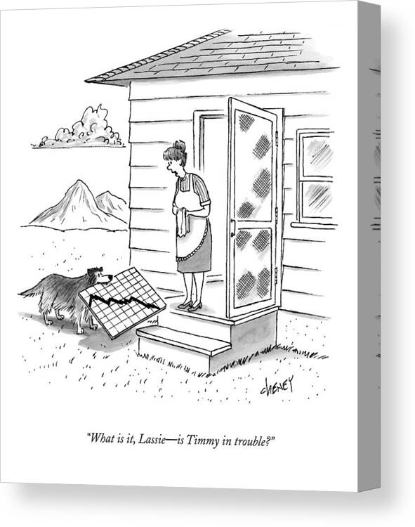 Graphs Canvas Print featuring the drawing What Is It, Lassie - Is Timmy In Trouble? by Tom Cheney