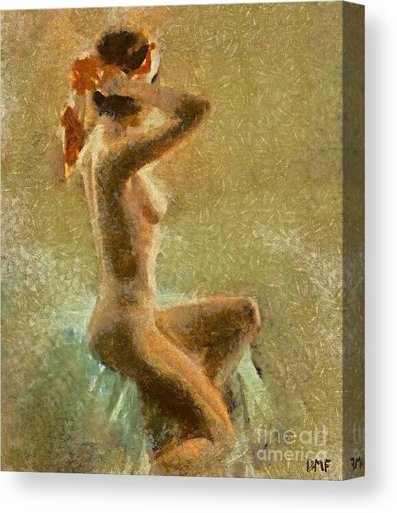 Nude Canvas Print featuring the painting A girl with red skarf by Dragica Micki Fortuna