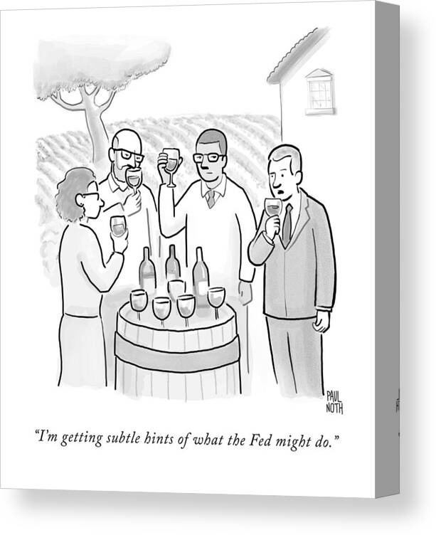 Wine Tasting Canvas Print featuring the drawing A Group Sample Wine At A Wine Tasting Vineyard by Paul Noth