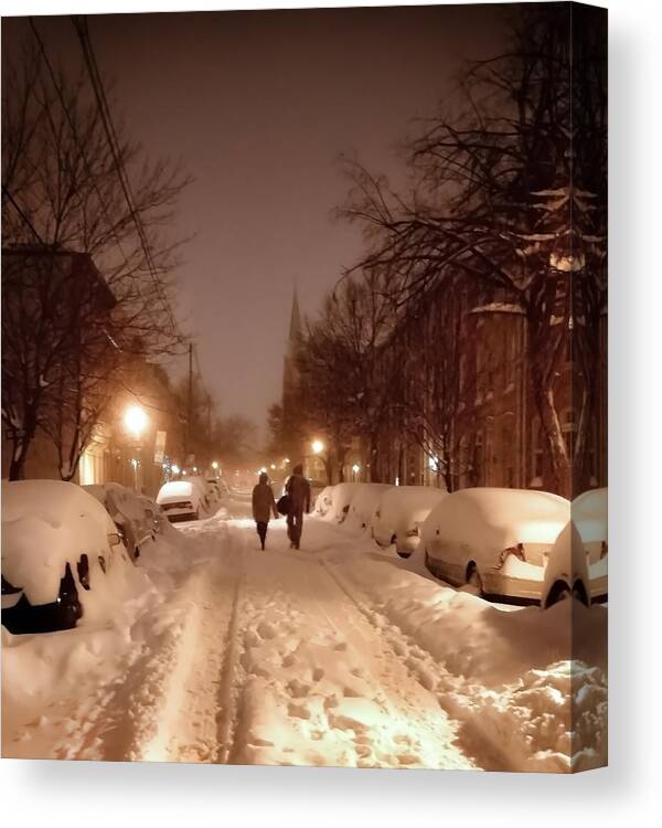 Baltimore Canvas Print featuring the photograph A Winter Night on Riverside by SCB Captures