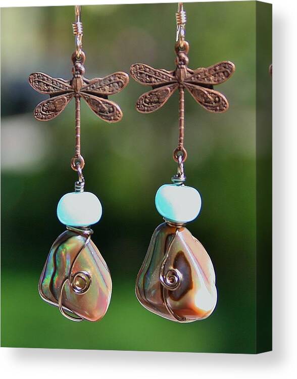 Jewelry.dragonfly Canvas Print featuring the photograph Abalone Dragonfly Earrings by Kelly Nicodemus-Miller