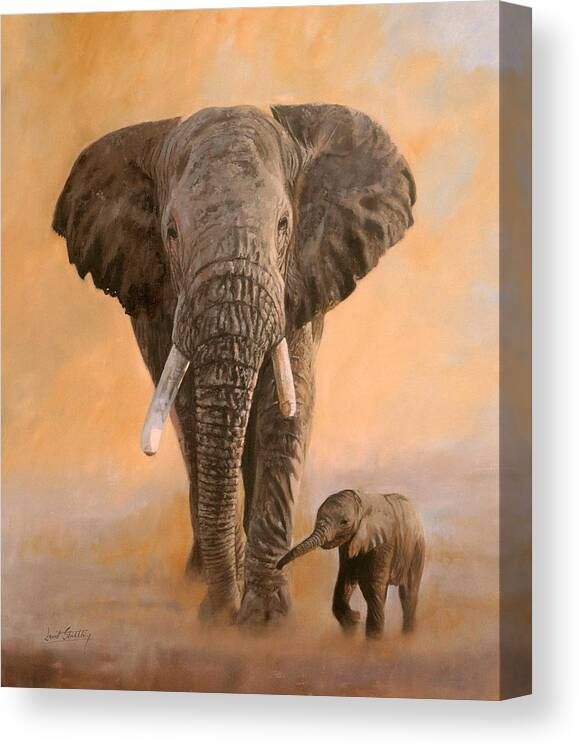 Elephant Canvas Print featuring the painting African Elephants by David Stribbling