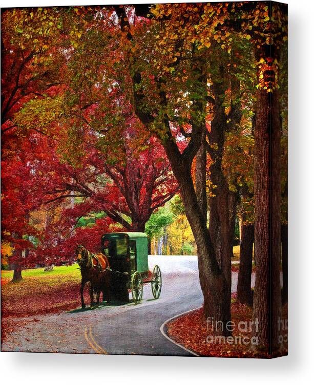 Amish Canvas Print featuring the digital art An Amish Autumn Ride by Lianne Schneider