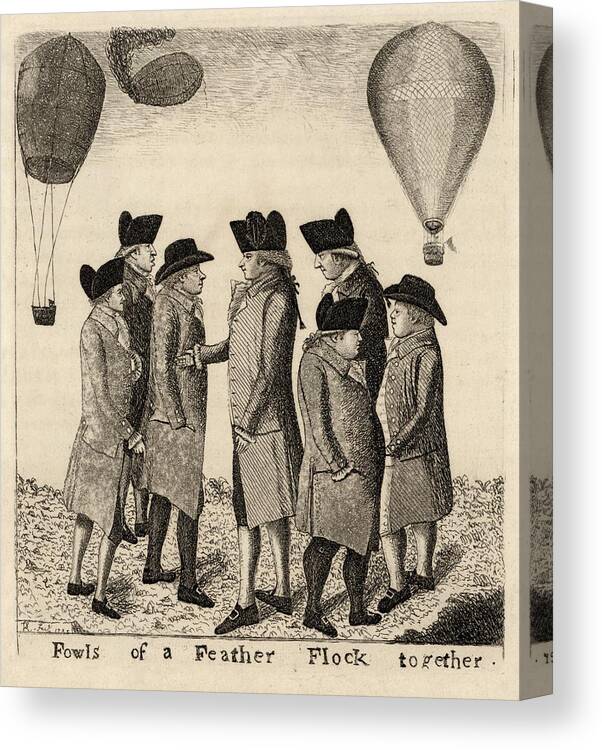 Vincenzo Lunardi Canvas Print featuring the photograph Balloonists cartoon, 1785 by Science Photo Library