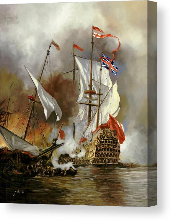 Naval Battle Canvas Print featuring the painting Battaglia Sul Mare by Guido Borelli