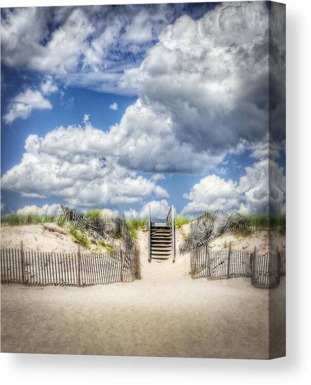 Fence Canvas Print featuring the photograph Beach Clouds and Fence by Vicki Jauron