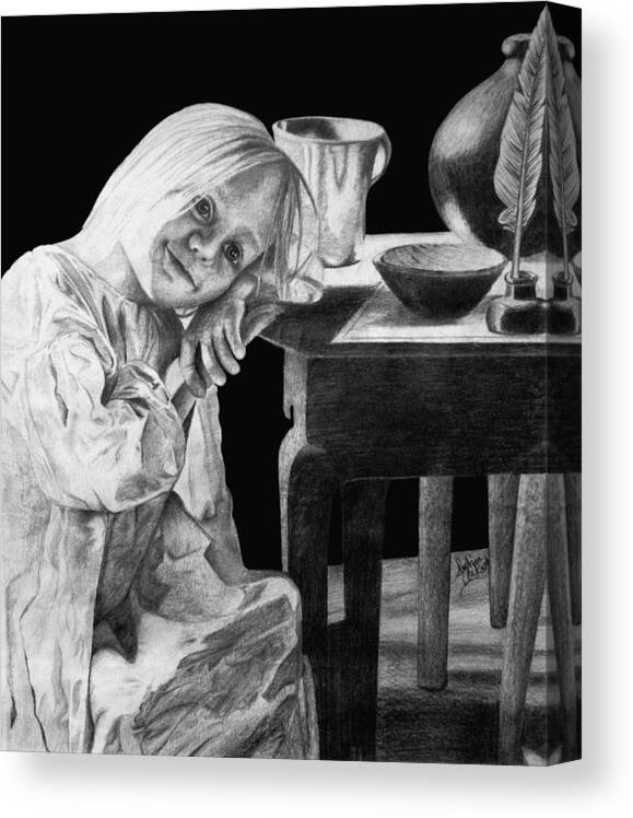 Girl Canvas Print featuring the drawing Bedtime by SophiaArt Gallery