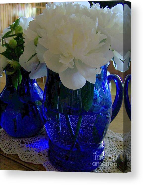 Blue Glass Canvas Print featuring the photograph Blue and White by Jackie Mueller-Jones