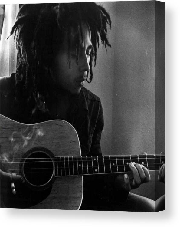 Retro Images Archive Canvas Print featuring the photograph Bob Marley Leaning Over Guitar by Retro Images Archive