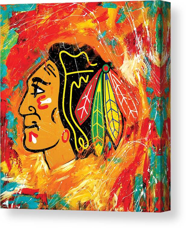 Sports Canvas Print featuring the painting Chicago Blackhawks logo by Elliott Aaron From