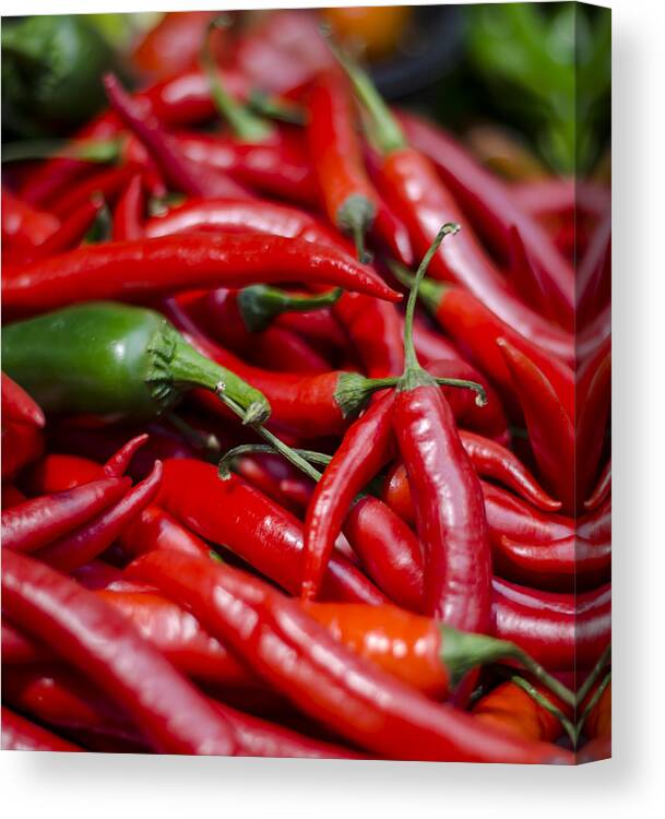Chili Canvas Print featuring the photograph Chili Peppers At the Market by Heather Applegate