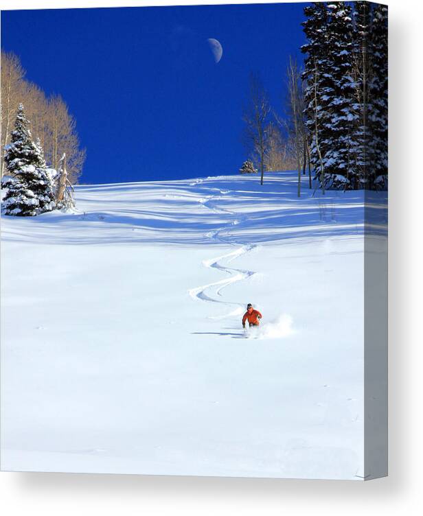 Skiing Canvas Print featuring the photograph First Tracks by Johnny Adolphson