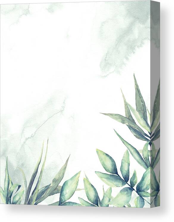 Watercolor Painting Canvas Print featuring the drawing Floral frame with watercolor tropical leaves by Rustemgurler