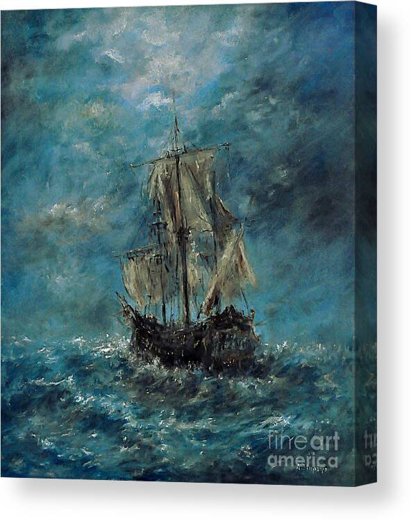 Ship Canvas Print featuring the painting Flying Dutchman by Arturas Slapsys