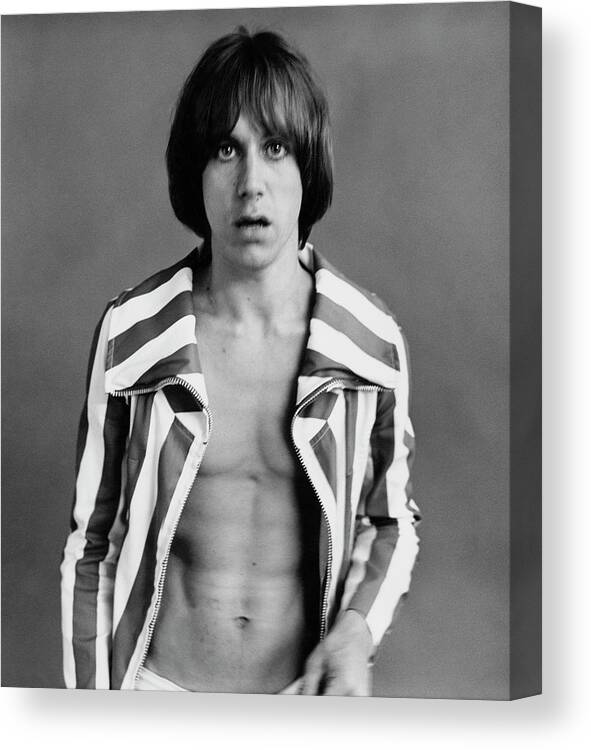 Entertainment Canvas Print featuring the photograph Iggy Pop Wearing A Striped Jacket by Peter Hujar